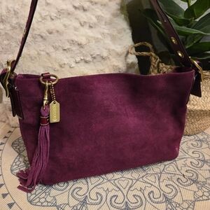 Coach Burgundy Suede Tassel Shoulder Bag
